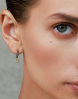 Mixed Metal Vermeil & Ruthenium Pave Diamond Half Hoop Earrings with Polki Diamond Dangles
