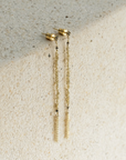 Gold Vermeil Woven Chain Drop Earrings with Crystal Bead & Chain Fringe Details
