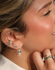 14K & Watermelon Tourmaline Stud Earring with Baguette Diamond Detail