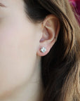 Platinum Prong-Set Square Aquamarine Amethyst "Thorn" Post Earrings