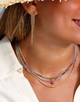 Faceted Aquamarine Beaded Necklace with Brushed 18K Rounded Oval Bead