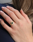 22K & 18K Double Frame Bezel-Set Teardrop Sri Lankan Blue Sapphire Ring