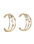 18K & 14K Triple Row Cut-Out Wire Hoop Earrings with Scattered Inverted Diamonds
