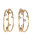 18K & 14K Triple Row Cut-Out Wire Hoop Earrings with Scattered Inverted Diamonds
