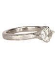 Platinum Prong-Set Horizontal Oval Diamond Ring with Hammered Texture