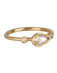 18K & Sideways Elongated Pear-Shaped Rosecut Grey Diamond Ring with Diamond Shoulder Details