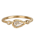 18K & Sideways Elongated Pear-Shaped Rosecut Grey Diamond Ring with Diamond Shoulder Details