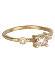 18K & Sideways Pear-Shaped Rosecut Icy Grey Diamond Ring with Diamond Shoulder Details