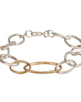 Sterling Silver & 18K Large Oval Link Chain "Dew" Bracelet with Diamond Details