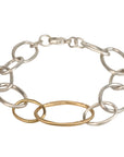 Sterling Silver & 18K Large Oval Link Chain "Dew" Bracelet with Diamond Details