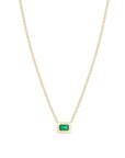 14K Extra Small Box Chain Necklace with Horizontal Bezel-Set Emerald Pendant