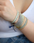 Aqua Silk and Yellow Gold Vermeil Chain Woven Bracelet - Peridot Fine Jewelry - Marie Laure Chamorel