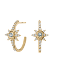 Aquamarine Small Starburst Hoop Earrings with Pave Diamonds - Peridot Fine Jewelry - Zahava