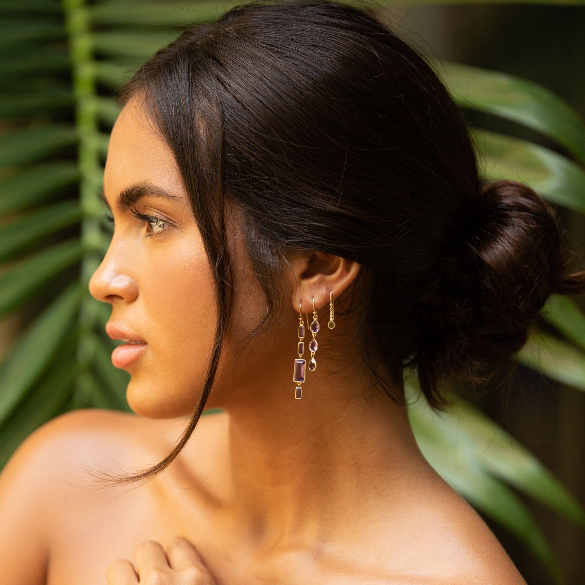 Bezel-Set Amethyst Baguette "Bubble Stiletto" Earrings - Peridot Fine Jewelry - Kothari