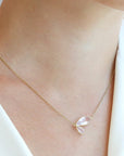 Bezel - Set Rose Quartz "Fly's Wing" Necklace - Peridot Fine Jewelry - Trielle Fine Jewelry