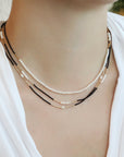 Black Seed Bead, 2 Pearl & Gold Vermeil Tube Bead Station Necklace