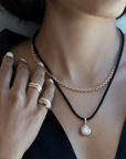 Black Suede Cord Necklace with 18K Lobster Clasp - Peridot Fine Jewelry - Lizzie Mandler