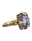 Blackened 22k "Venus" Ring with Rectangular Tanzanite Center & Diamond Details - Peridot Fine Jewelry - Cathy Waterman