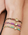 Brown Mix Macramé Bracelet with Center Vermeil Rectangular Bezel-Set Asymmetrical Diamond Charm - Peridot Fine Jewelry - Marie Laure Chamorel