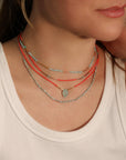Coral Glass Bead Necklace with Gold Fill Bar Beads & Amazonite Beaded Center - Peridot Fine Jewelry - Debbie Fisher