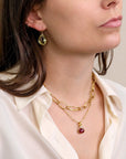 Cushion Cut Rubellite Tourmaline Pendant set in 22K with Marquise Diamond Detail - Peridot Fine Jewelry - Rosanne Pugliese