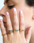 "Diana" 14 Karat Yellow Gold Handmade Flexible 18 Gauge Link Chain Ring - Peridot Fine Jewelry - Sarah Macfadden