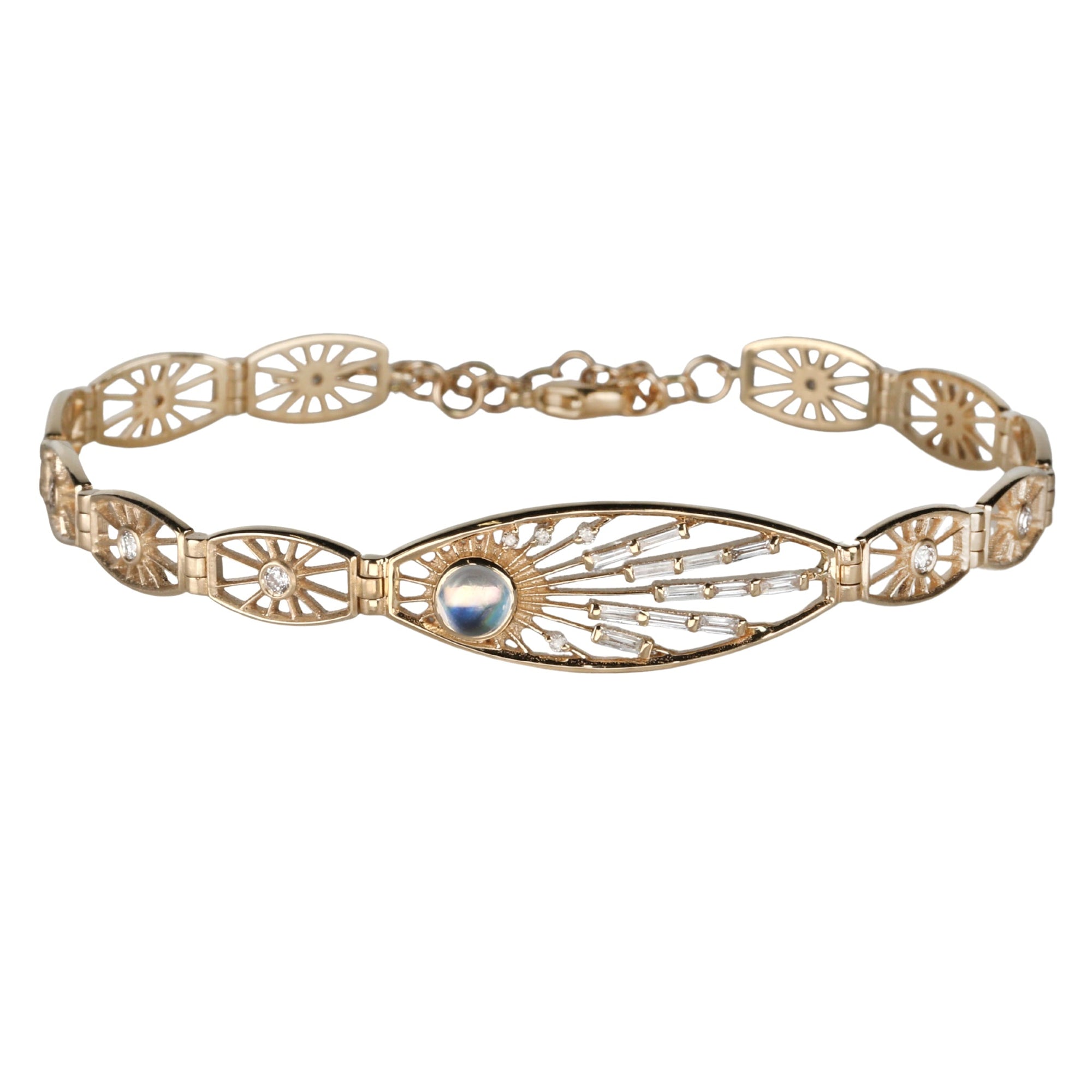 "Dream Maker" Moonstone & Diamond Eye Articulated Bracelet - Peridot Fine Jewelry - Celine Daoust