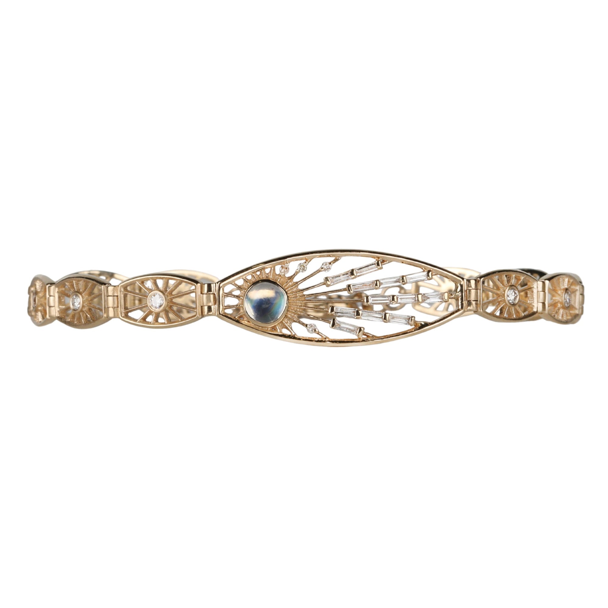 &quot;Dream Maker&quot; Moonstone &amp; Diamond Eye Articulated Bracelet - Peridot Fine Jewelry - Celine Daoust