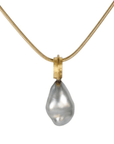 Elongated Organic Silver Keshi Pearl Drop Pendant - Peridot Fine Jewelry - Rosanne Pugliese