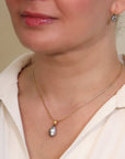 Elongated Organic Silver Keshi Pearl Drop Pendant - Peridot Fine Jewelry - Rosanne Pugliese