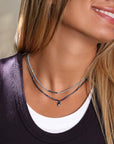 Faceted Apatite Beaded Necklace with Center Faceted Diamond Beaded Station - Peridot Fine Jewelry - Margaret Solow Jewelry