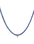 Faceted Beaded Blue Sapphire Necklace with 20K Pave Diamond Pear - Shaped Charm - Peridot Fine Jewelry - Caroline Ellen