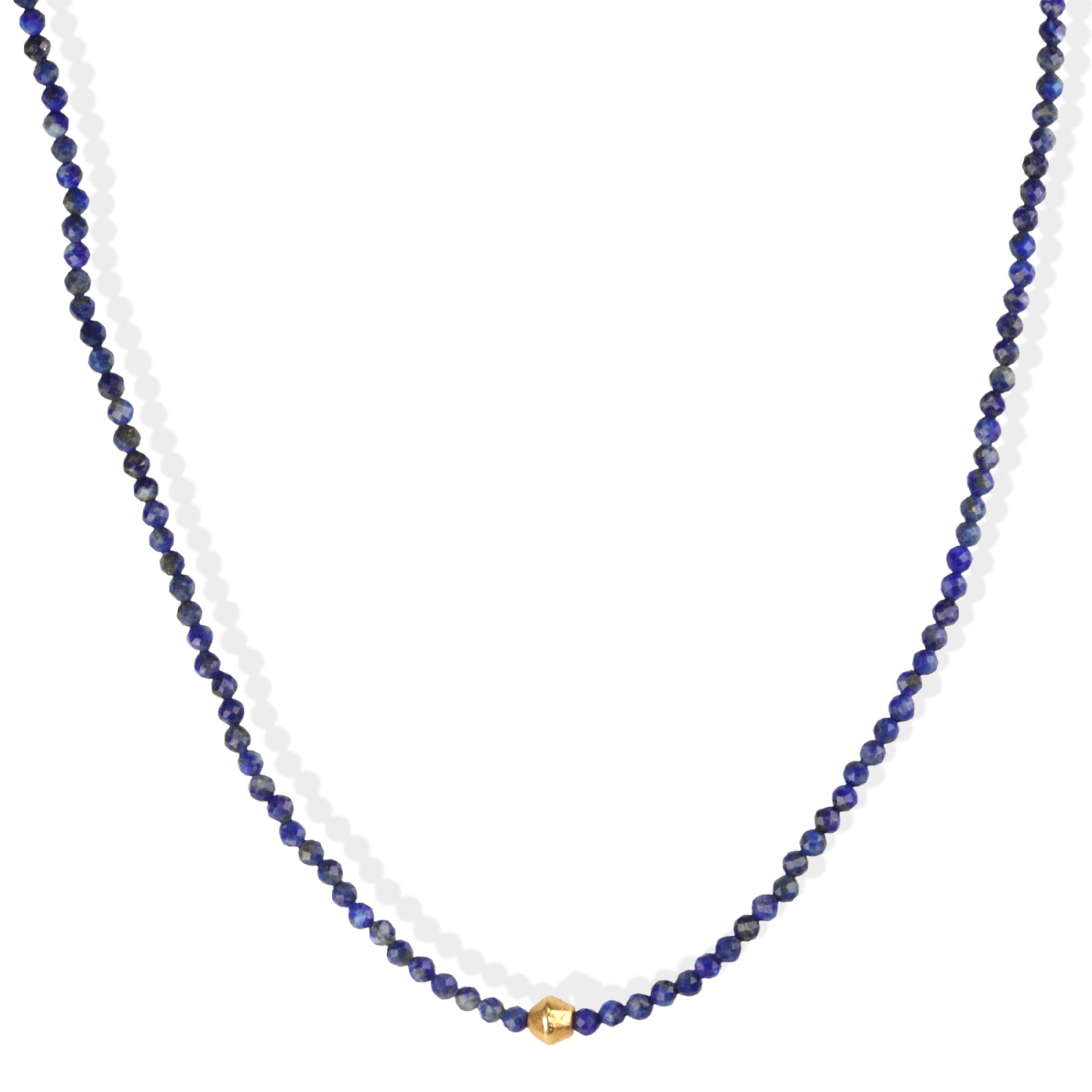 STONE  ネイビークルーネックス ウェット Margaret Solow Jewelry Faceted Blue Lapis Beaded Necklace with 18K