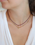 Faceted Garnet Beaded Necklace with 18K Bezel - Set Orange Sapphire Charm - Peridot Fine Jewelry - Margaret Solow Jewelry