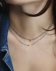 Faceted Labradorite Beaded Necklace with 18K Stepped Rhombus Bead