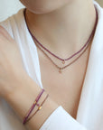 Faceted Mixed Ruby Beaded Bracelet with 18K Bezel - Set Teardrop Ruby Charm - Peridot Fine Jewelry - Margaret Solow Jewelry