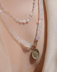 Faceted Moonstone Beaded Necklace with Three 14K Centered Rondelle Beads & Spring Clasp - Peridot Fine Jewelry - Zahava
