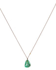 Faceted Natural Emerald Pendant Necklace with 18K Bezel - Set Emerald Detail on Brown Cord - Peridot Fine Jewelry - Margaret Solow Jewelry