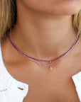 Faceted Ruby Beaded Necklace With 18K Bezel - Set Diamond Charm - Peridot Fine Jewelry - Margaret Solow Jewelry
