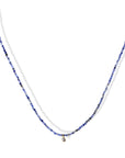 Faceted Sodalite Beaded Necklace with 18K Bezel-Set Teardrop Sapphire Charm - Peridot Fine Jewelry - Margaret Solow Jewelry