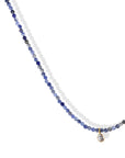 Faceted Sodalite Beaded Necklace with 18K Bezel-Set Teardrop Sapphire Charm - Peridot Fine Jewelry - Margaret Solow Jewelry