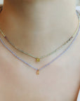 Faceted Tanzanite Beaded Necklace with 18K Gold Bezel - Set Cognac Diamond - Peridot Fine Jewelry - Margaret Solow Jewelry
