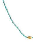 Faceted Turquoise Beaded Necklace with 18K Carved Marquise Bead - Peridot Fine Jewelry - Margaret Solow Jewelry