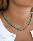 Faceted Turquoise Beaded Necklace with 18K Carved Marquise Bead - Peridot Fine Jewelry - Margaret Solow Jewelry