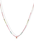Faceted Watermelon Tourmaline Beaded Necklace with 18K Bezel-Set Pink Sapphire Charm - Peridot Fine Jewelry - Margaret Solow Jewelry