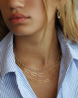 Flattened Paperclip Link Necklace with Pave Diamond Link - Peridot Fine Jewelry - Caroline Ellen