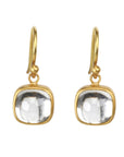 Gold Cabochon Cushion-Shape Natural White Zircon Earrings - Peridot Fine Jewelry - Caroline Ellen