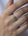 Gold Engraved "Cobra" Ring with Emerald & Diamond Details - Peridot Fine Jewelry - Celine Daoust