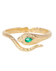 Gold Engraved "Cobra" Ring with Emerald & Diamond Details - Peridot Fine Jewelry - Celine Daoust