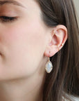 Gold Fill & Diamond Shaped Natural Chalcedony Drop Earrings with Swarovski Crystal Bead Halo - Peridot Fine Jewelry - Dana Kellin